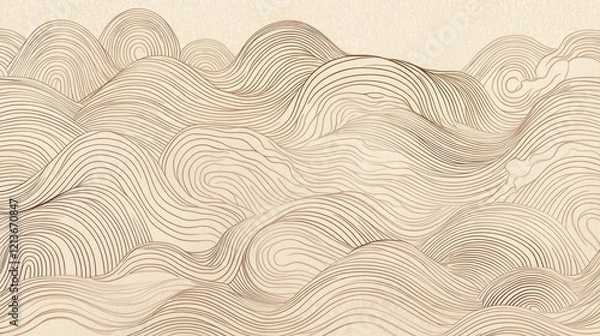 Fototapeta curvy zen line pattern background, beige tone