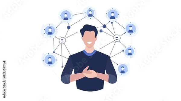 Fototapeta Customer network relationship management concept, Businessman hold of global structure customer network technology, Data exchanges development. customer service, social media