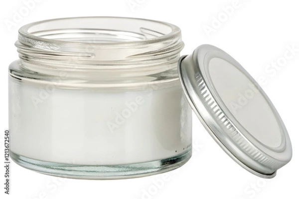 Fototapeta Open jar of white cream isolated with transparent background