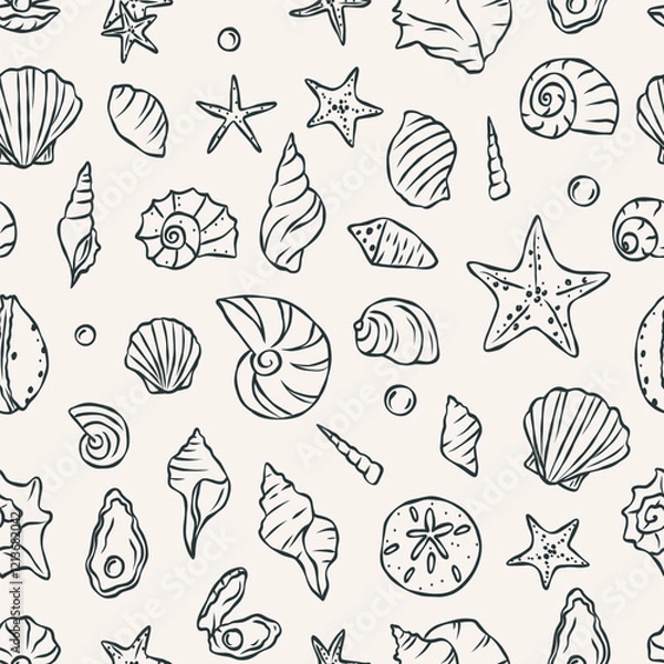 Fototapeta Hand drawn whimsical shells background