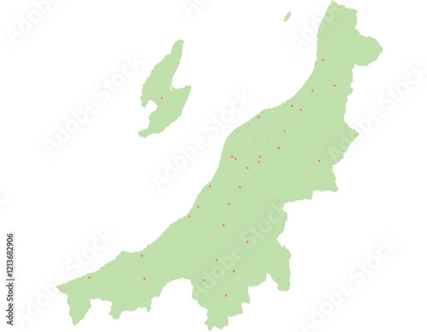 Fototapeta 新潟県　地図　黄緑　斑点　イラスト