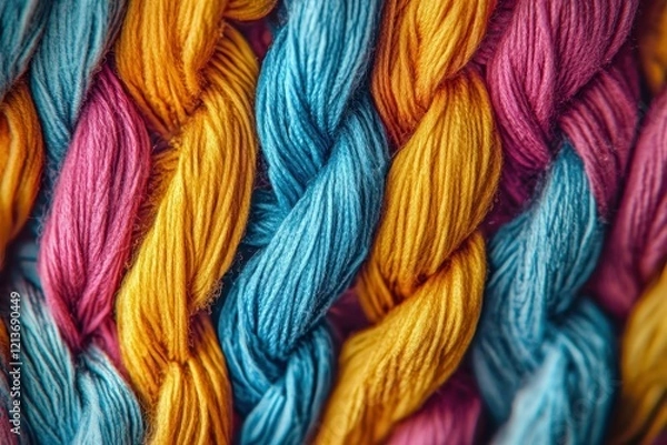 Fototapeta Vibrant threads intertwine in colorful patterns at a textile studio during daylight hours