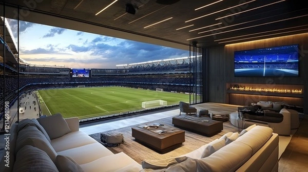 Fototapeta Panoramic View of Luxurious VIP Suite in Modern Sports Stadium with Lavish Amenities