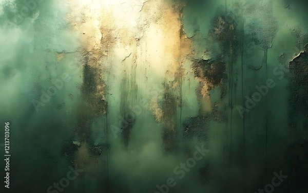 Obraz Grungy teal wall with peeling paint and light.