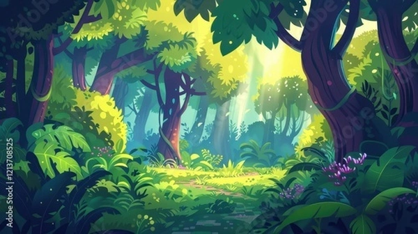 Fototapeta Vibrant Abstract Game Forest Illustration with Lush Greenery