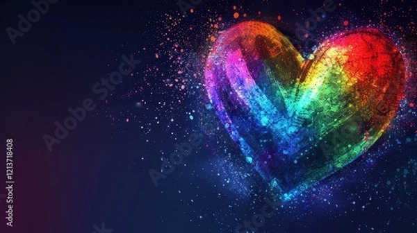 Fototapeta Vibrant Abstract Heart Illustration with Pulsating Rainbow Colors