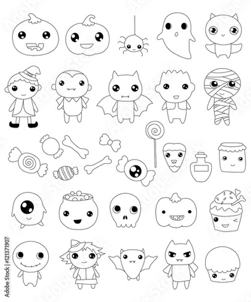 Obraz collection of halloween characters, halloween outline elements