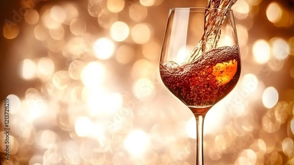 Fototapeta Red wine flowing into a glass, smooth motion, warm tones, inviting atmosphere. Elegance and indulgence in every pour