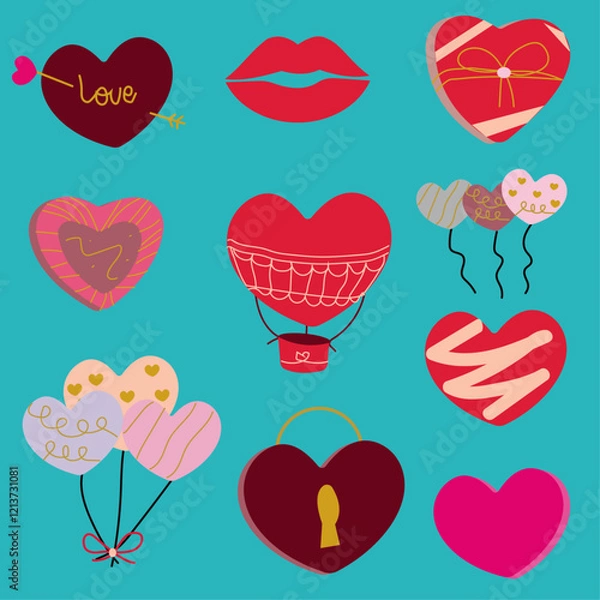 Fototapeta Set of Valentines icons in flat style