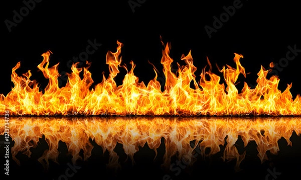 Fototapeta Dynamic fire flames lighting up the darkness captured in a high-contrast environment abstract visual art