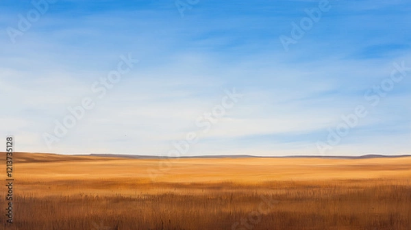 Fototapeta Expansive Prairie Under Blue Sky: A Landscape of Grass and Distant Hills