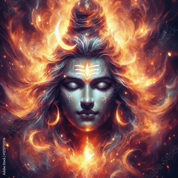 Fototapeta Digital Artwork of Lord Shiva on Maha Shivratri: Wisdom and Transformation Goddess Invocation