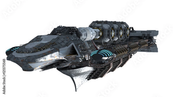 Obraz Ilustracja 3D międzygwiezdnego statku kosmicznego dla futurystycznych tło na głębokie podróże kosmiczne lub science fiction, z ścieżką przycinania w pliku