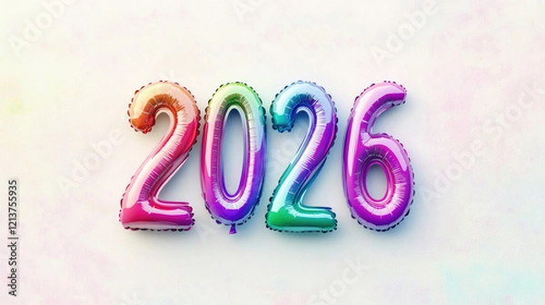 Fototapeta High - Res 3D Render of Colorful "2026" on White, with Gradients & Gloss, for Ads, Banners, Celebrating New Year.