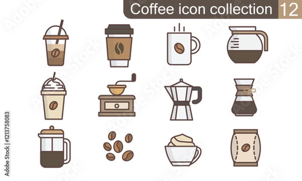 Fototapeta Coffee icon set in thin line style. Cafe and restaurant corporate identity design elements. Coffee maker or coffee shop vector pictograms. Hot drinks signs collection isolated on white background