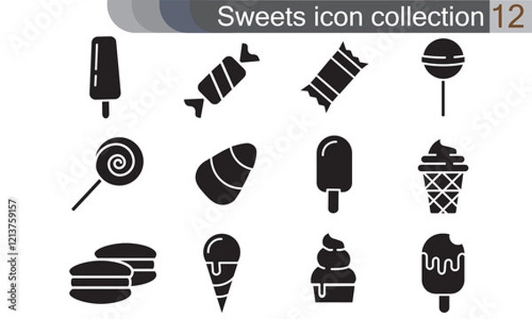 Fototapeta Sweets icon set. Flat style set of 12 sweet vector icons for web isolated on white background