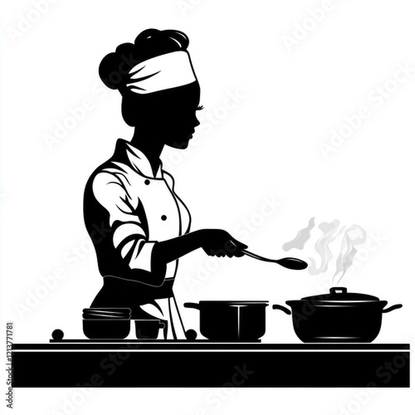 Obraz Chef cooking with pots, in kitchen, steam rising. Food preparation image