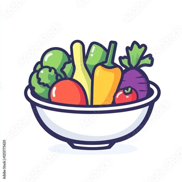 Obraz Colorful vegetables in a bowl, healthy food illustration, for a cookbook or healthy lifestyle website