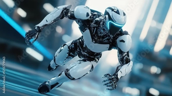 Obraz Futuristic Robot Sprinting in Urban Environment with Neon Lights