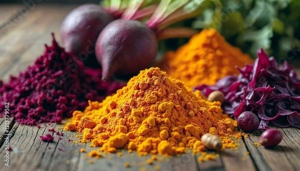 Obraz Natural Food Dyes on Rustic Wood