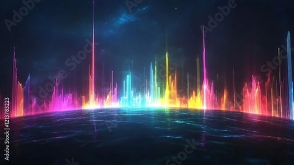 Fototapeta Vibrant Neon Lightscape Over a Dark Water Surface