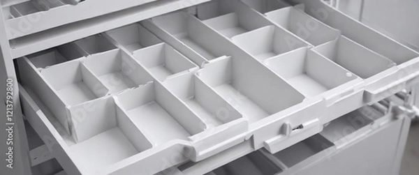 Fototapeta White storage trays with dividers, versatile organization solution, utility, customizable, divide
