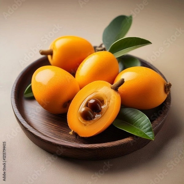 Obraz びわは春の果物で果汁が多く酸味の弱い「茂木」果肉が緻密なためや歯ごたえのある「田中」などがあります