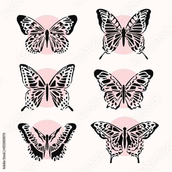 Fototapeta Set of stencil butterfly vector
