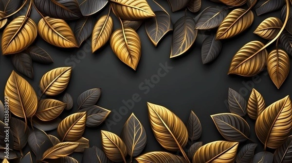 Fototapeta Seamless Abstract Decorative 3D Golden Leaves Pattern Background for Luxury and Nature Design Elements