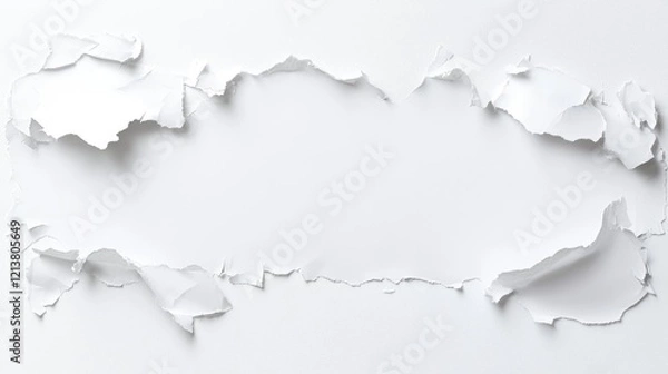 Fototapeta Torn paper frame, white background, copy space, design element