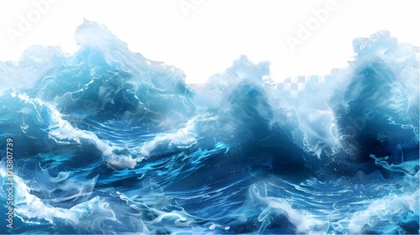 Fototapeta Blue Ocean Wave Splash Texture with White Background,generative ai
