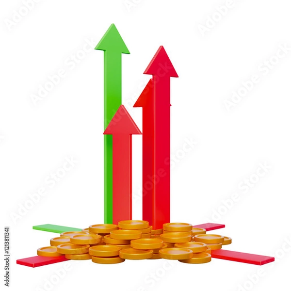 Obraz Arrow and coins business success 3d illustration