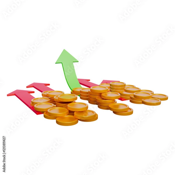 Obraz Coins and arrow business success 3d illustration