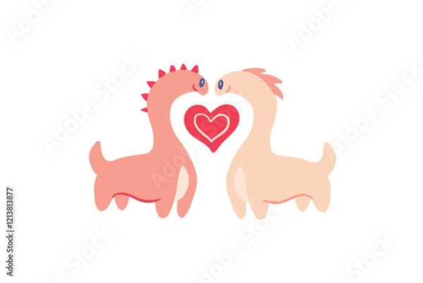 Fototapeta Valentines day dinosaurs greeting card. Cute character