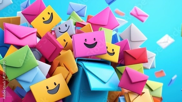 Fototapeta Whimsical Cartoon Illustration of Colorful Mailbox Surrounded by Happy Letters