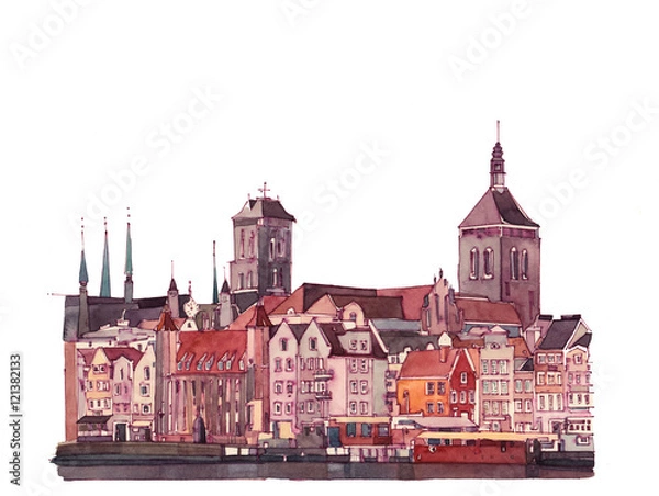 Fototapeta Hand drawn historical buildings art of Warsaw, Poland