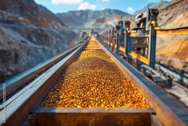 Fototapeta Gold Mining Conveyor Belt Operating Efficiently in an Industrial Plant