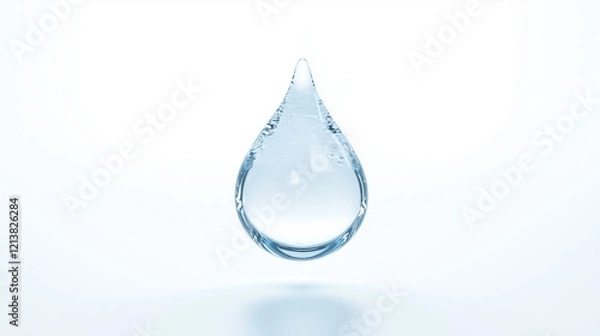 Obraz Crystal Clear Water Drop: A single, perfectly formed water drop hangs suspended in the air, capturing the purity and essential beauty of nature's most precious resource.