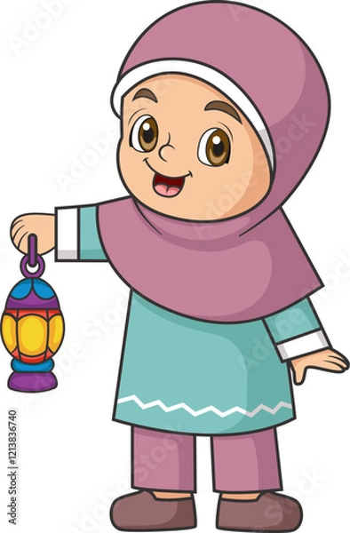 Obraz Happy Young Muslim Girl with Ramadan Lantern in Hand