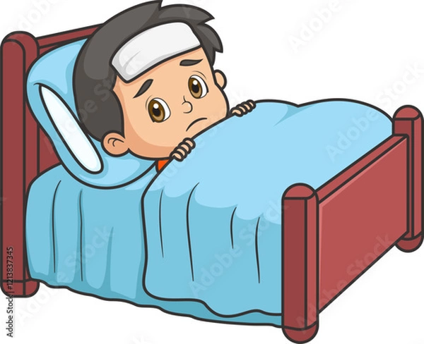 Obraz Sick cute boy sleep in bed and feel so bad