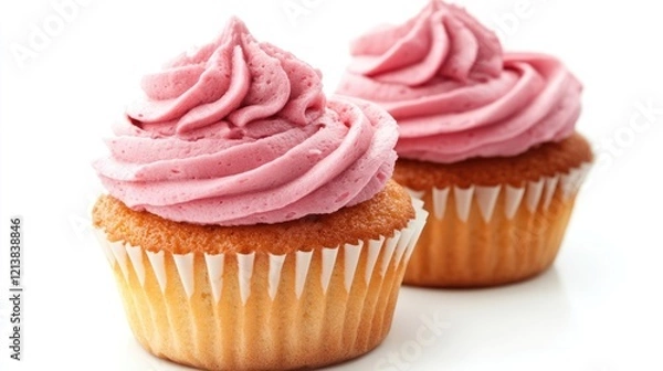 Fototapeta Cupcakes with pink frosting isolated on a white background