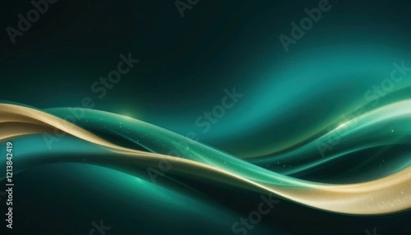 Obraz Gentle curves of teal and gold weave through a dark backdrop, creating an ethereal atmosphere. The smooth transitions evoke a sense of calmness and movement, inviting exploration of the art