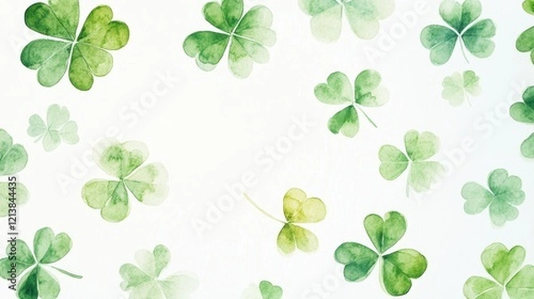 Fototapeta Watercolor clover isolated on white background, Lucky clover leaves with four leaf,Clover flowers background,Patricks day watercolor clipart,Spring flower pattern,St. Patrick s day seamless pattern.