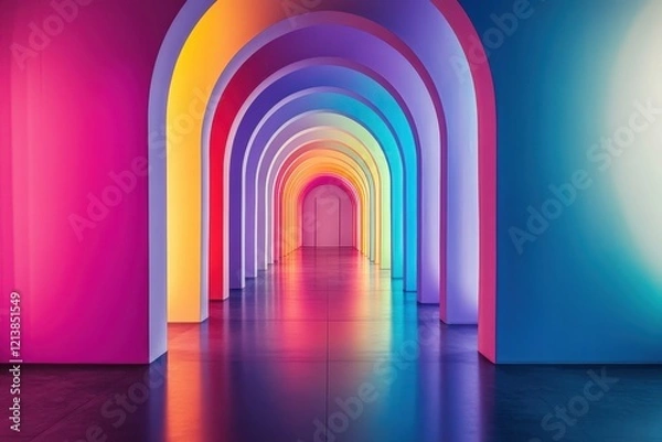 Fototapeta Colorful arches create a mesmerizing hallway filled with vibrant hues and captivating light. Generative AI