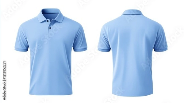 Fototapeta Light blue polo shirt displayed from front and back, showcasing fabric texture and design details