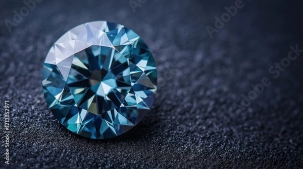 Fototapeta A detailed photo of a brilliant blue diamond with sharp cuts and a luminous halo, symbolizing boldness and trust on a sleek black backdrop