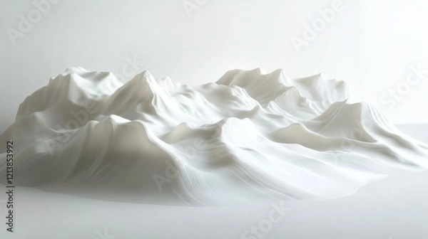 Fototapeta A high-detail photo of a snowdrift with wind-sculpted ridges and natural light gradients, sharply isolated against a white backdrop
