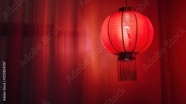 Fototapeta Traditional Chinese Red Lantern with Intricate Design and Soft Glowing Light
