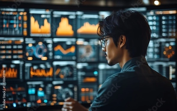 Fototapeta Analyst reviewing data on large screen. (1)