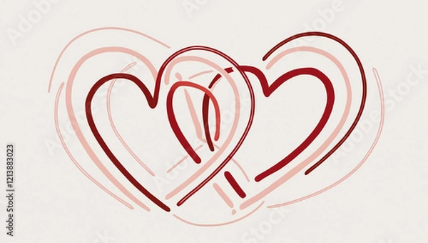 Fototapeta Abstract illustration of two intertwined hearts in red and pink lines, symbolizing love and connection